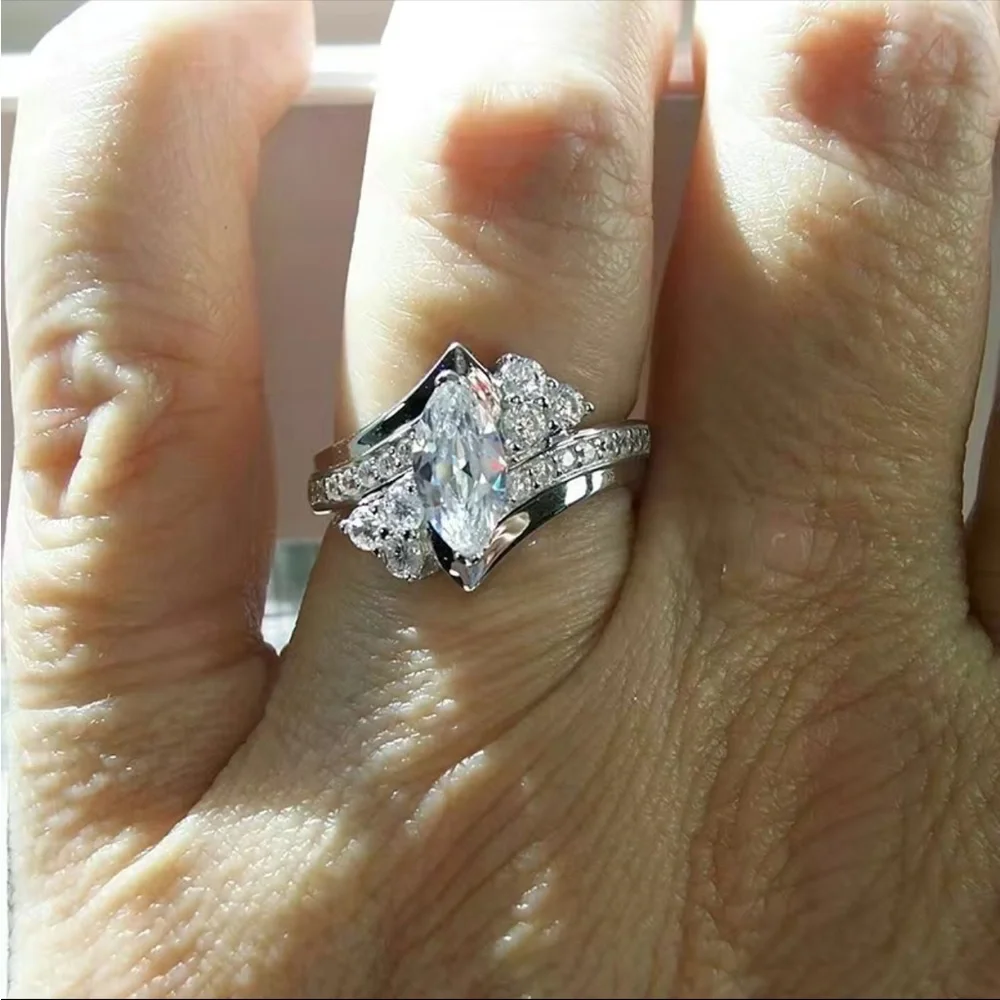 NEW 925 Silver Marquise Cut Diamond Ring - Picture 1 of 3